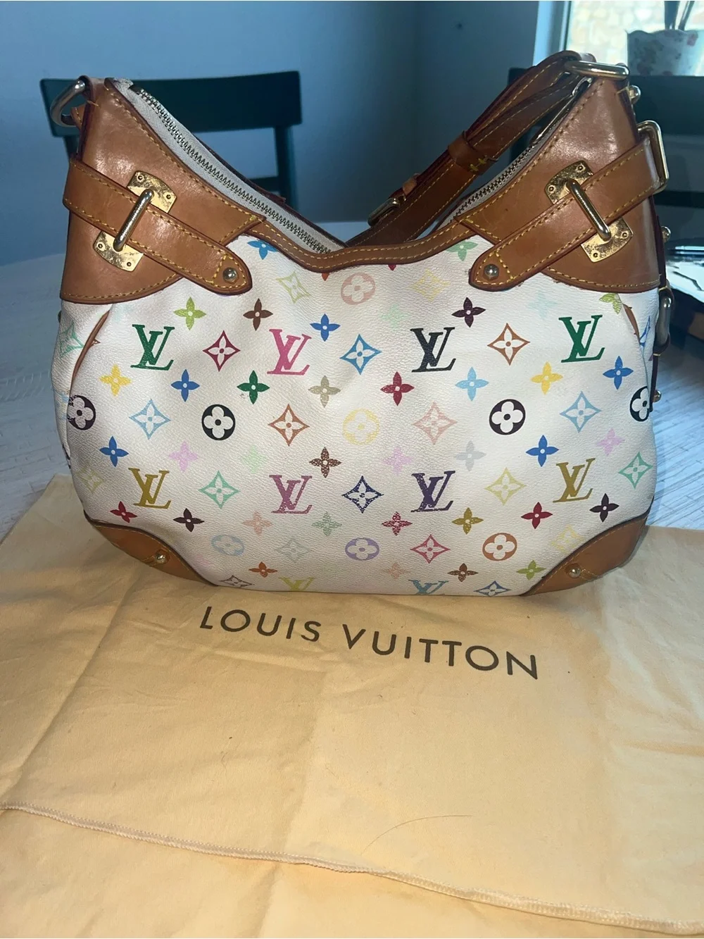 Louis Vuitton Greta Multicolor Monogram Shoulder Bag - White with Tan Trim